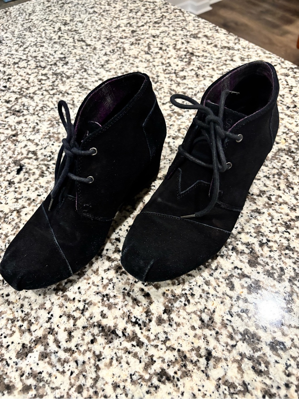 Black Suede Lace-Up Wedge Ankle Booties
